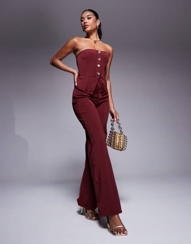 ASOS DESIGN - Hose in Burgunderrot mit geradem Schnitt und Bandagen-Design, Kombiteil von ASOS DESIGN