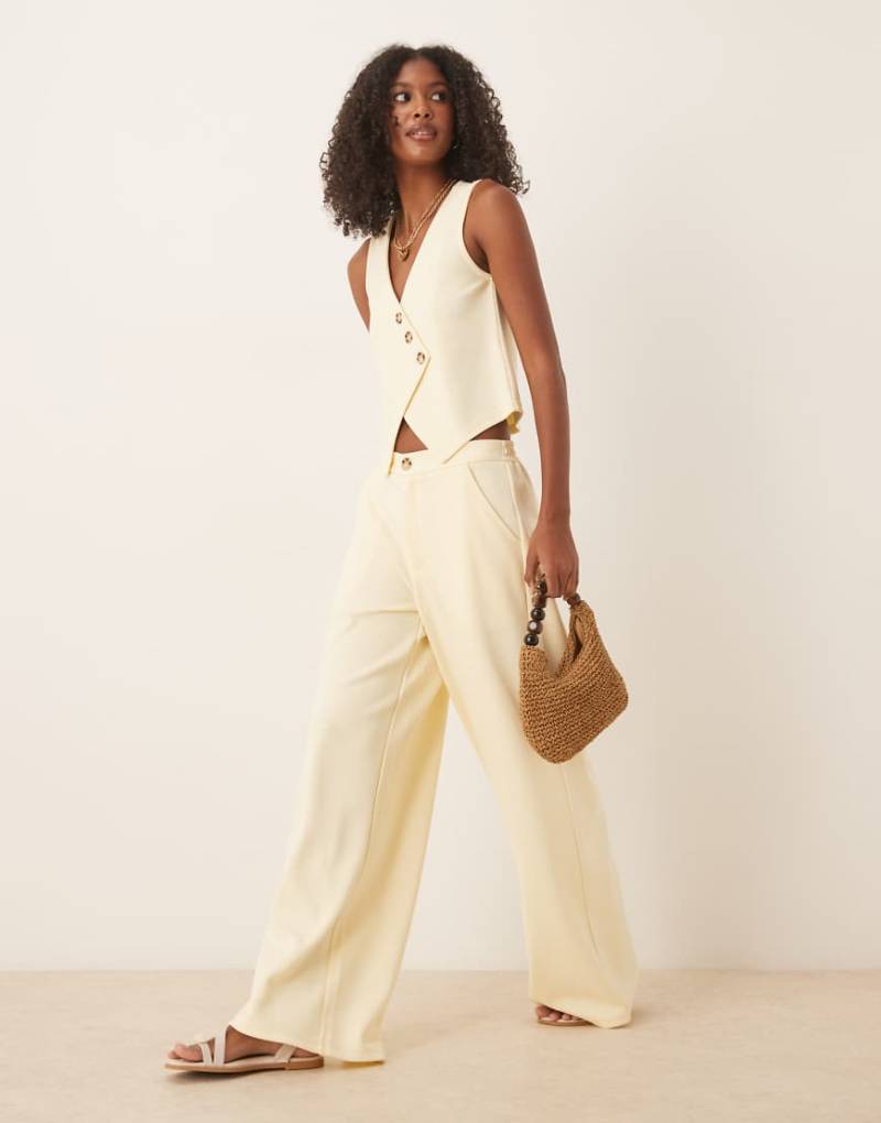 ASOS DESIGN - Hose aus Jersey-Twill in Buttermilchgelb mit weitem Bein, Kombiteil von ASOS DESIGN
