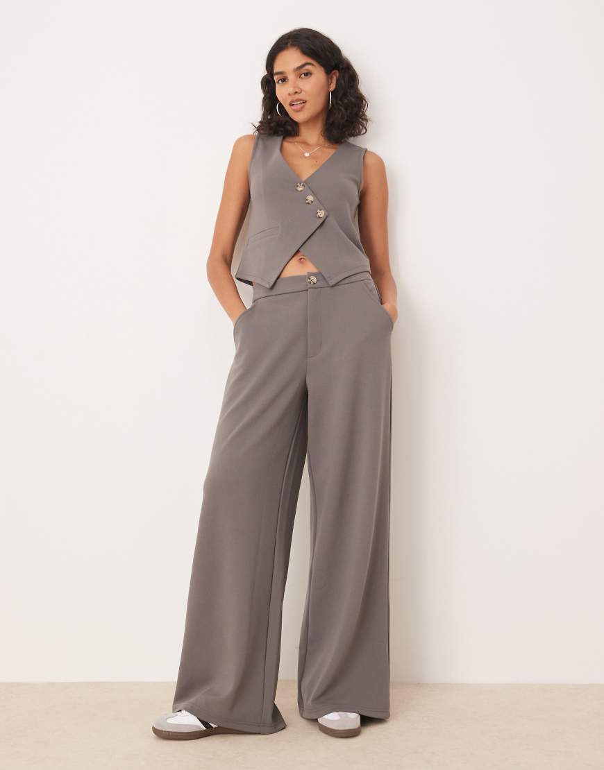 ASOS DESIGN - Hose aus Jersey-Twill in Dunkelgrau mit weitem Bein, Kombiteil von ASOS DESIGN