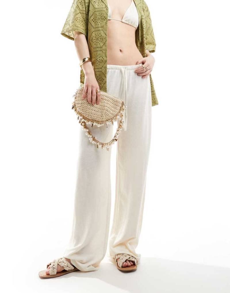 ASOS DESIGN - Hose in Leinenoptik in Creme mit niedrigem Bund-Weiß von ASOS DESIGN