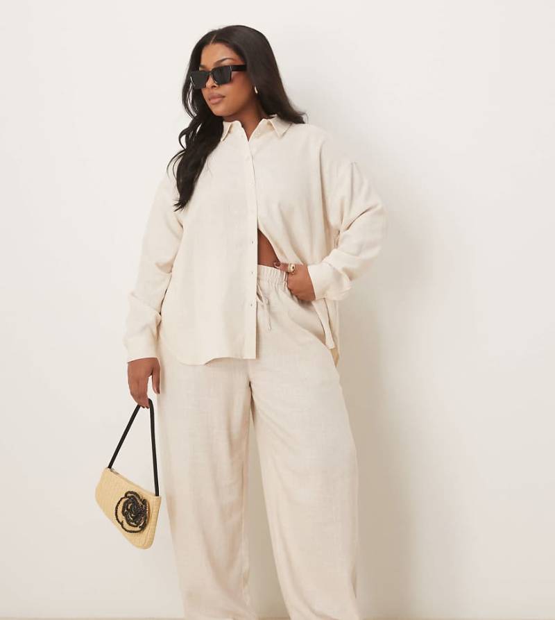 ASOS DESIGN - Hose in Leinenoptik in Stein mit elastischem Bund, Kombiteil-Neutral von ASOS DESIGN