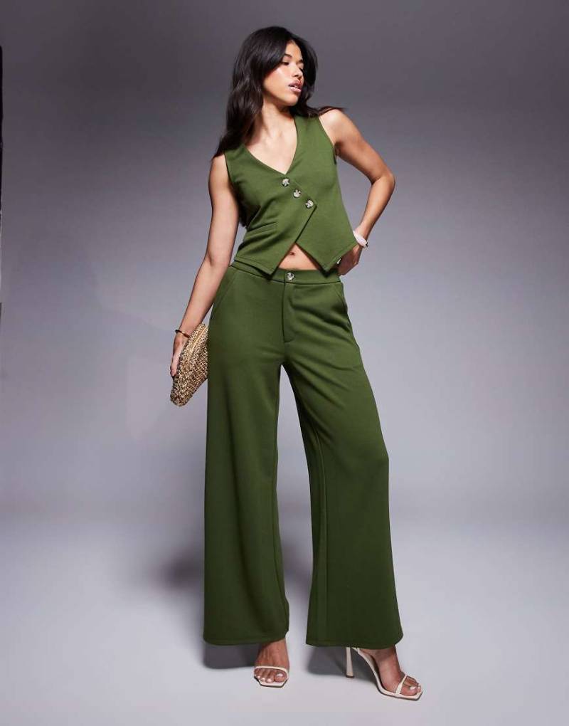ASOS DESIGN - Hose aus Jersey-Twill in Olivgrün mit weitem Bein, Kombiteil von ASOS DESIGN