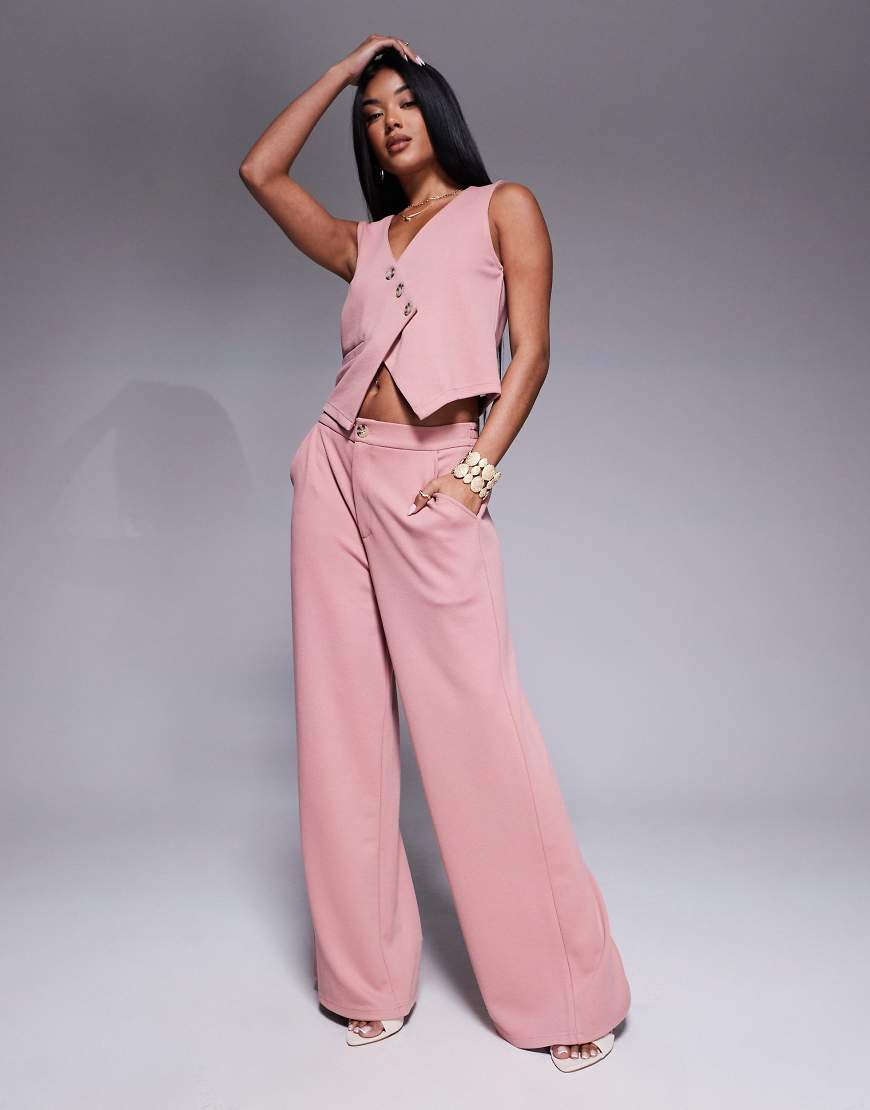 ASOS DESIGN - Hose aus Jersey-Twill in Rosa mit weitem Bein, Kombiteil von ASOS DESIGN