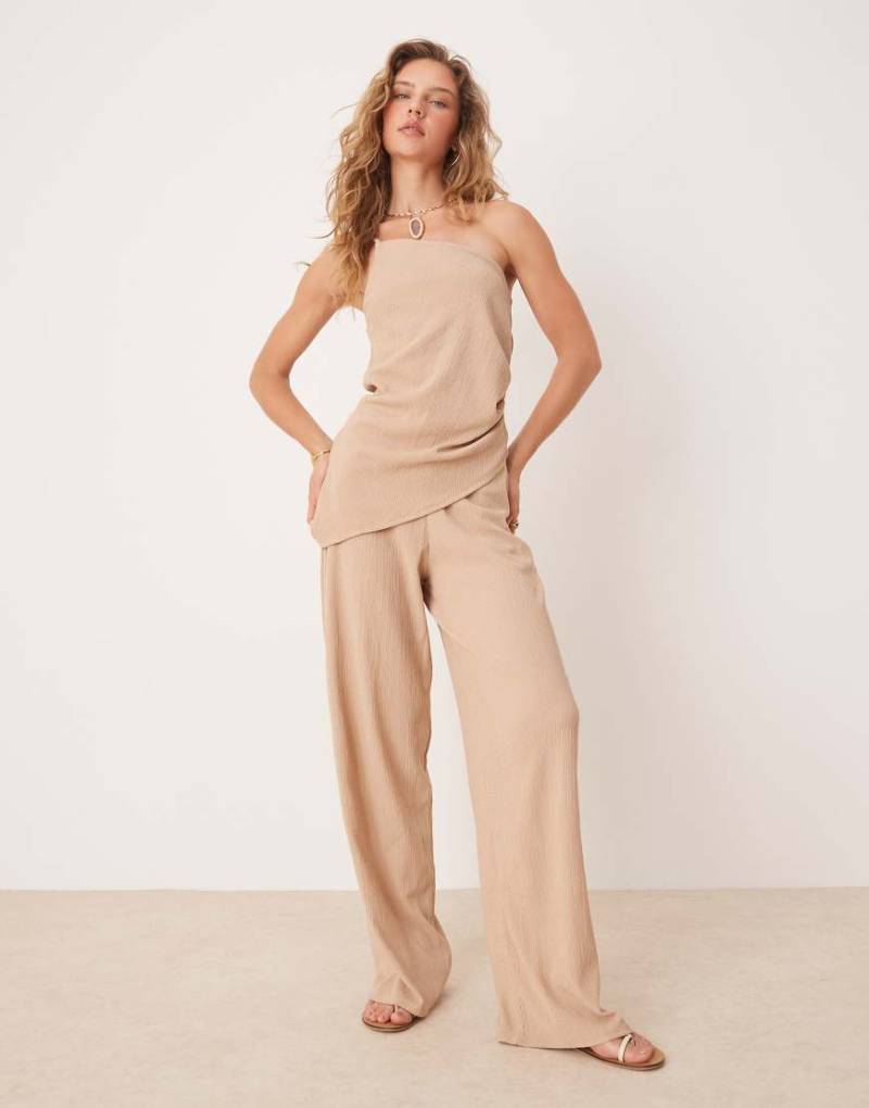 ASOS DESIGN - Hose in Sandbeige mit weitem Bein und linearer Struktur, Kombiteil-Neutral von ASOS DESIGN