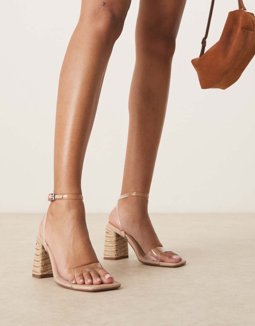 ASOS DESIGN - Hotel - Filigrane Sandalen mit Bast und in transparenter Optik mit Blockabsatz von ASOS DESIGN