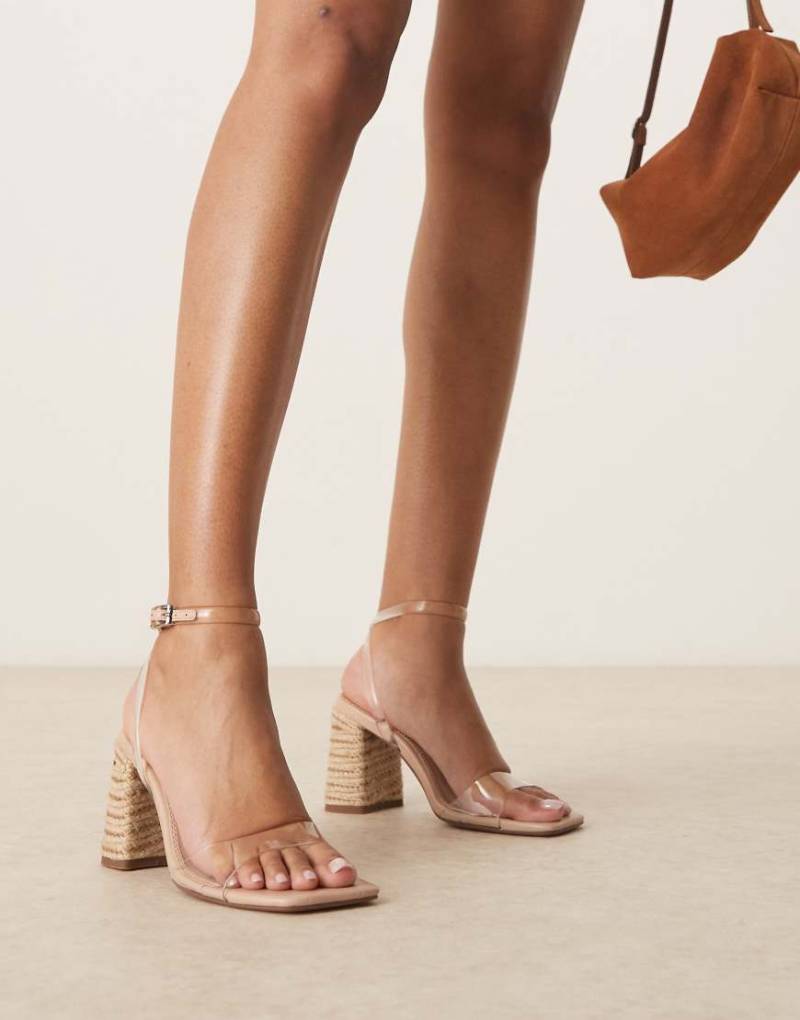 ASOS DESIGN - Hotel - Filigrane Sandalen mit Bast und in transparenter Optik mit Blockabsatz von ASOS DESIGN