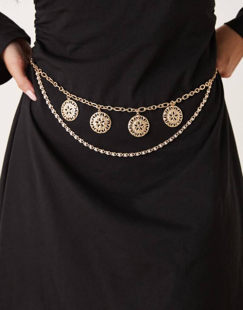 ASOS DESIGN - Hüft- und Taillengürtel in Goldoptik mit Münzanhängern-Goldfarben von ASOS DESIGN