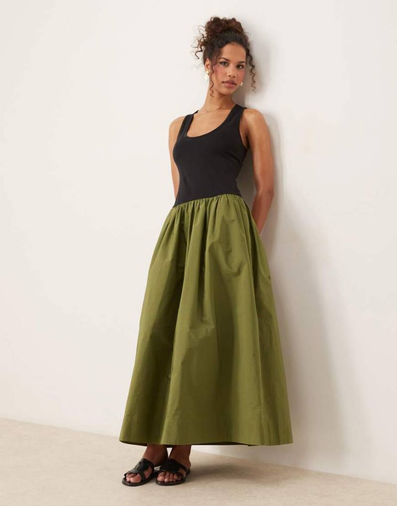 ASOS DESIGN - Hybrid-Maxikleid in Olivgrün mit U-Ausschnitt von ASOS DESIGN