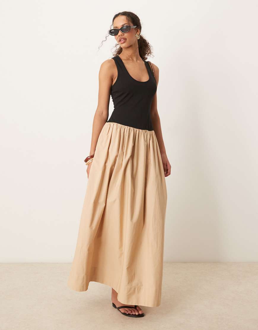 ASOS DESIGN - Hybrid-Maxikleid in Steinbeige mit U-Ausschnitt-Neutral von ASOS DESIGN