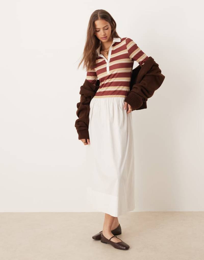 ASOS DESIGN - Hybrid-Rugby-Midikleid in Schokobraun gestreift-Brown von ASOS DESIGN