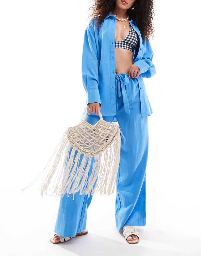ASOS DESIGN - Isabel - Mix and Match - Strandhemd in Blau mit Leinenoptik von ASOS DESIGN