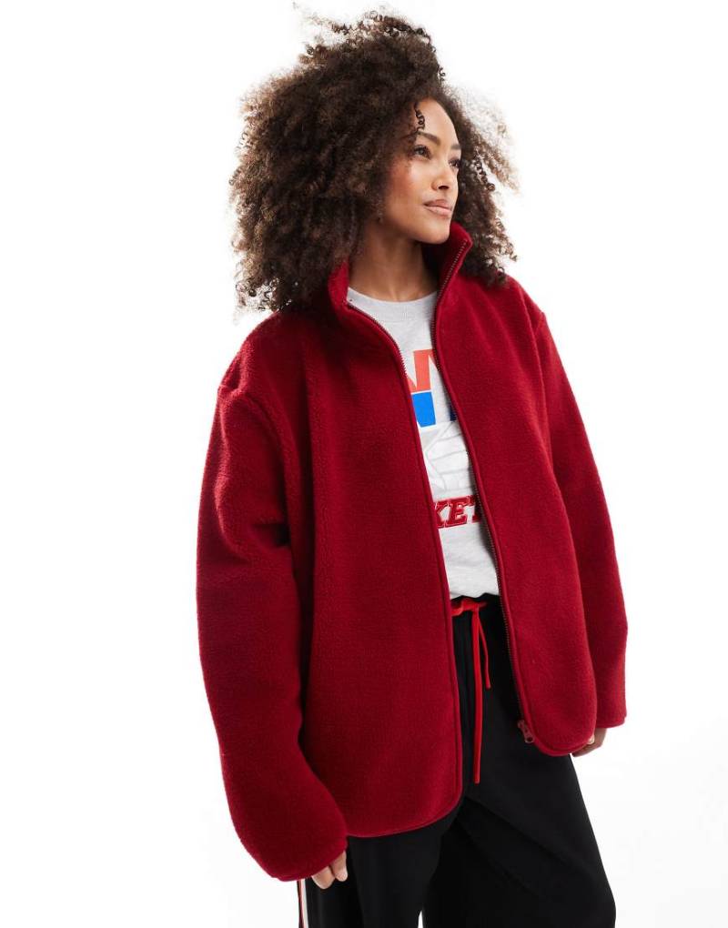 ASOS DESIGN - Jacke aus Fleece in Rot mit durchgehendem Reißverschluss von ASOS DESIGN
