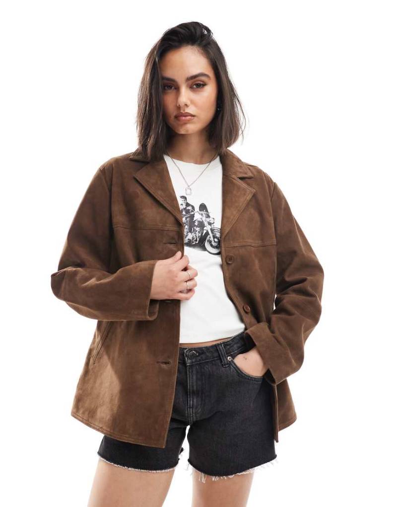 ASOS DESIGN - Jacke aus echtem Wildleder in Braun im Stil der 70er von ASOS DESIGN