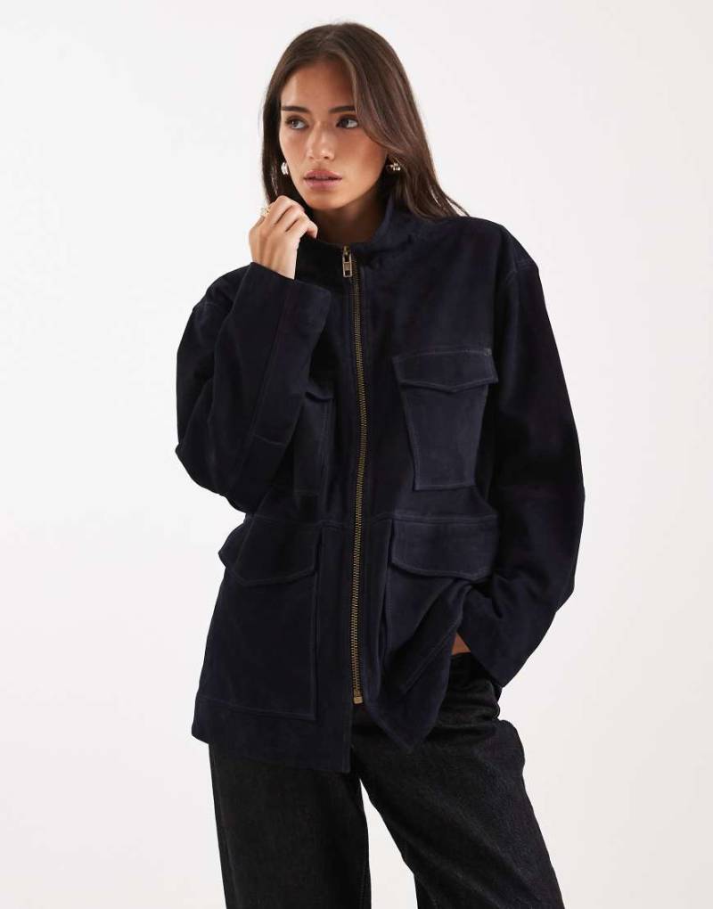 ASOS DESIGN - Jacke aus echtem Wildleder in Marineblau von ASOS DESIGN
