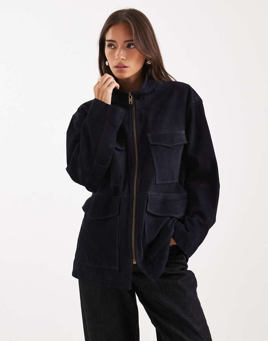 ASOS DESIGN - Jacke aus echtem Wildleder in Marineblau von ASOS DESIGN