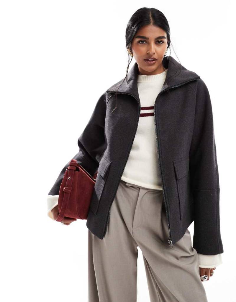 ASOS DESIGN - Formelle Harrington-Jacke in Anthrazit mit Tasche-Grau von ASOS DESIGN