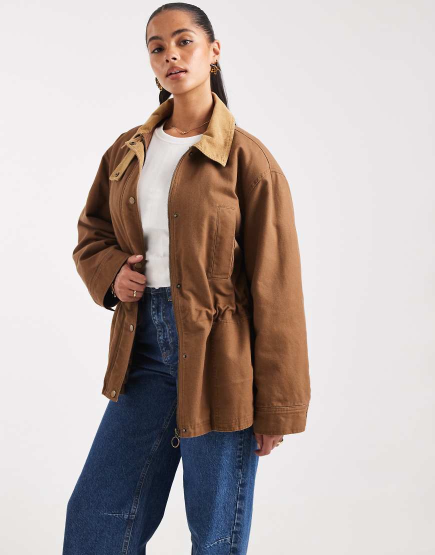 ASOS DESIGN - Jacke in Biscuitbraun mit geraffter Taille-Neutral von ASOS DESIGN