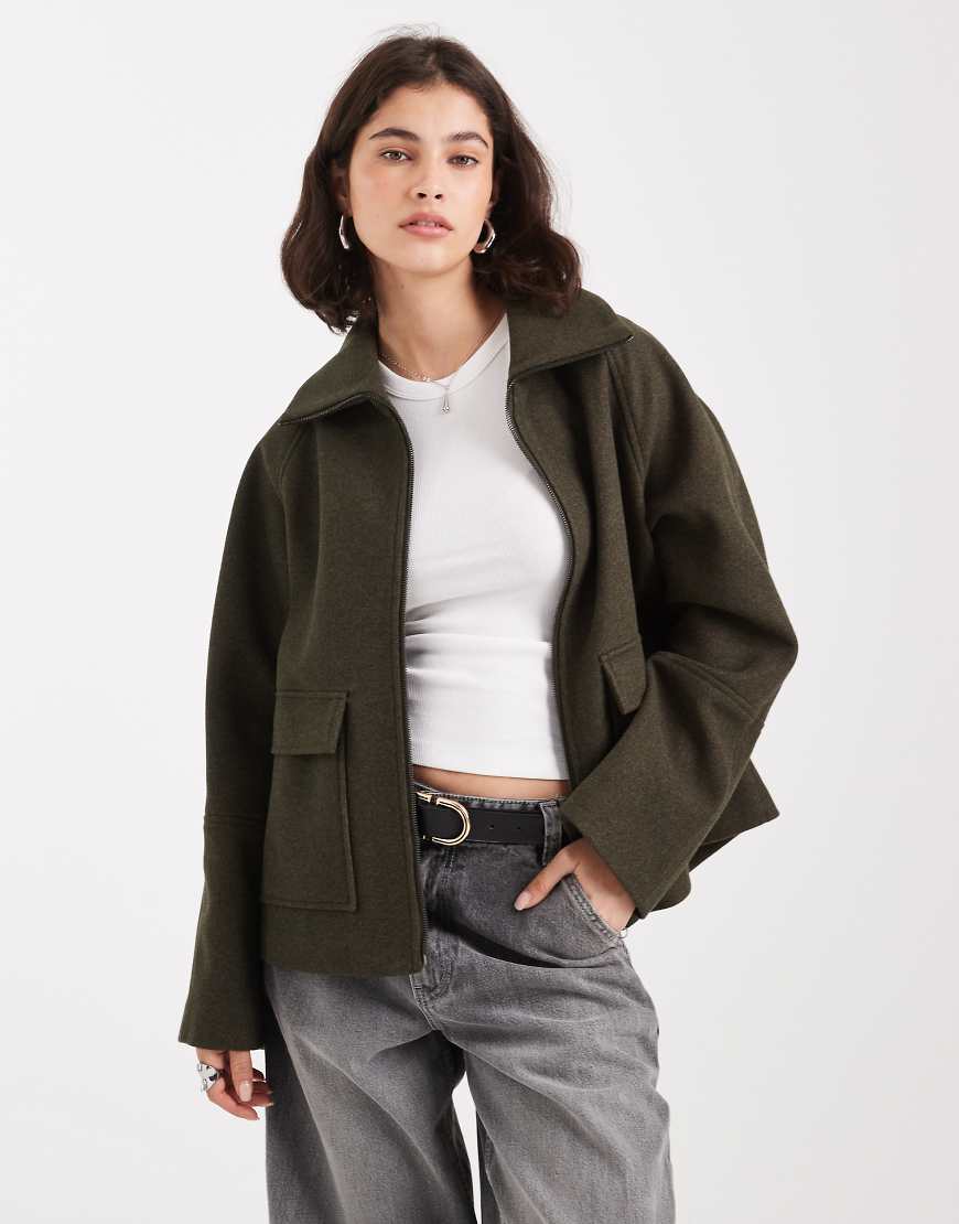 ASOS DESIGN - Formelle Harrington-Jacke in Khaki mit Taschendetail-Braun von ASOS DESIGN
