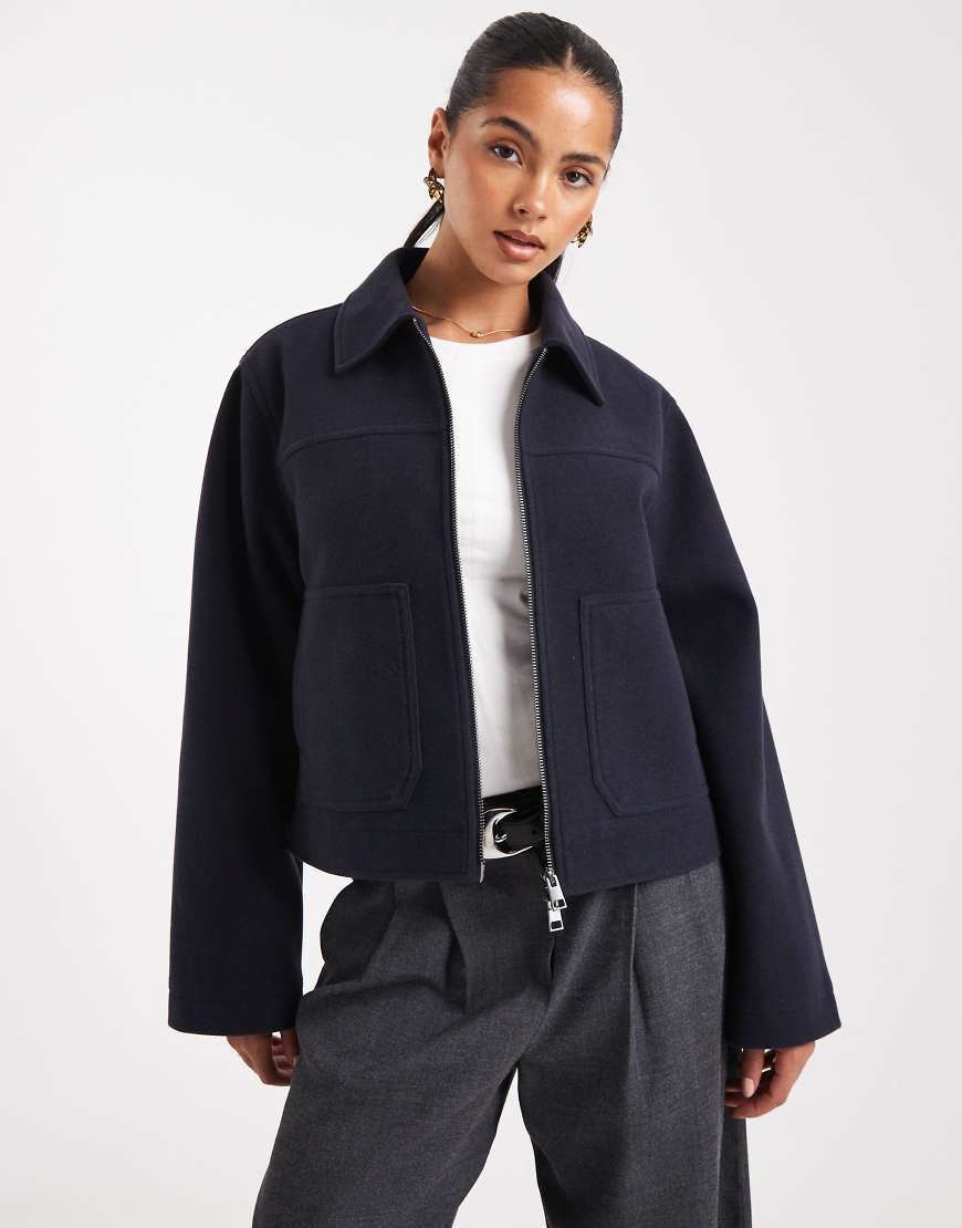 ASOS DESIGN - Jacke in Marineblau mit Kragen und Reißverschluss von ASOS DESIGN
