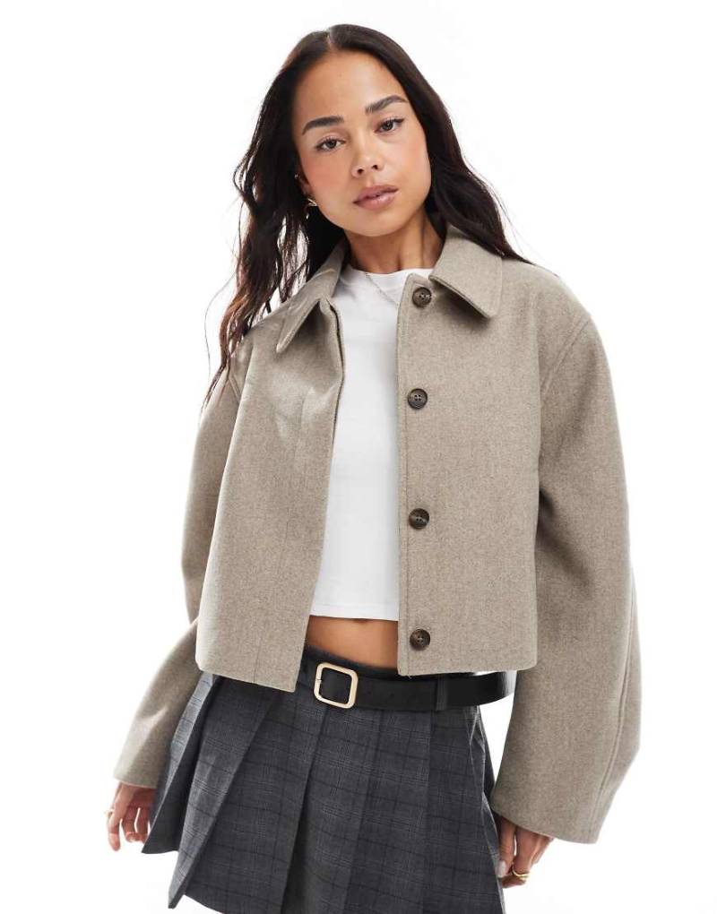 ASOS DESIGN - Jacke in Pilzbraun mit Kragen von ASOS DESIGN
