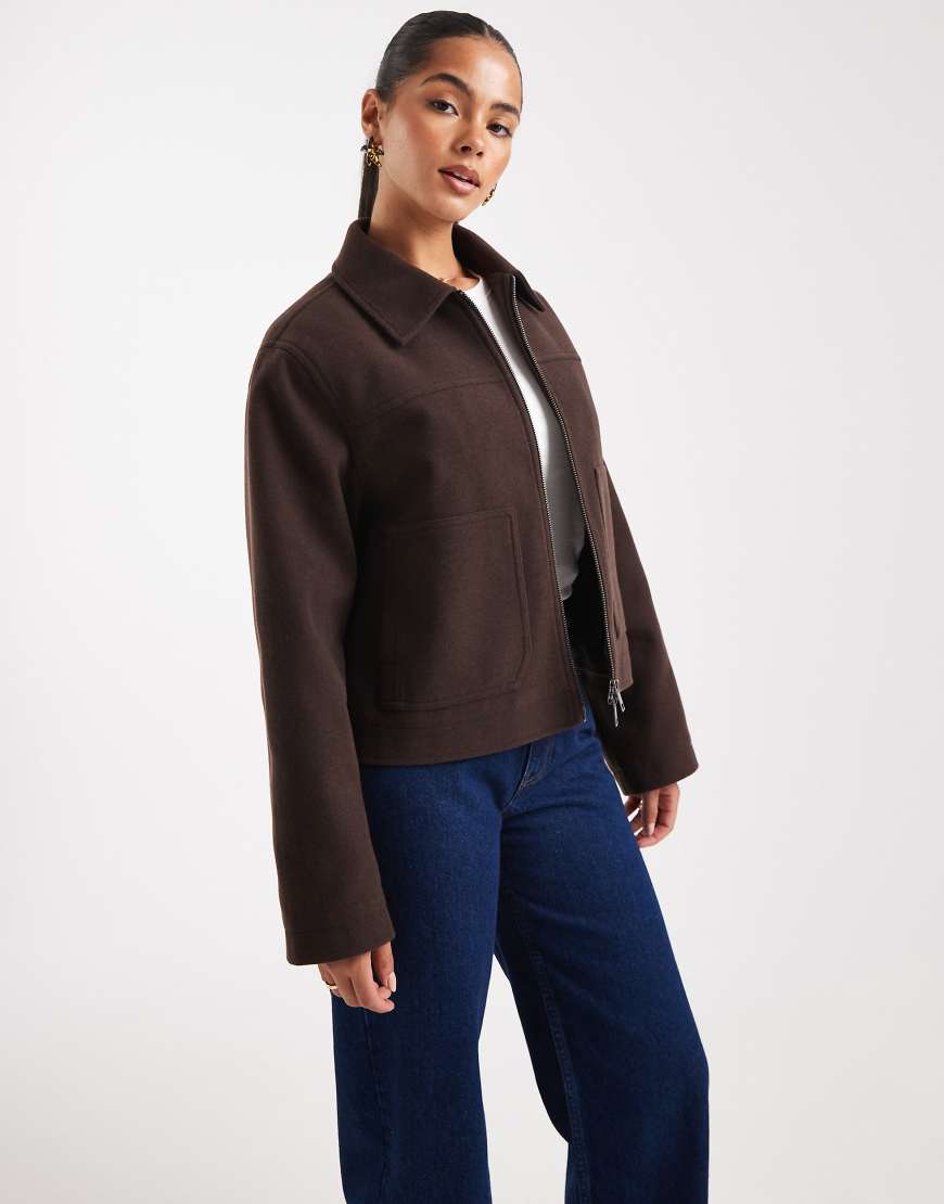 ASOS DESIGN - Jacke in Schokobraun mit Kragen und Reißverschluss-Brown von ASOS DESIGN
