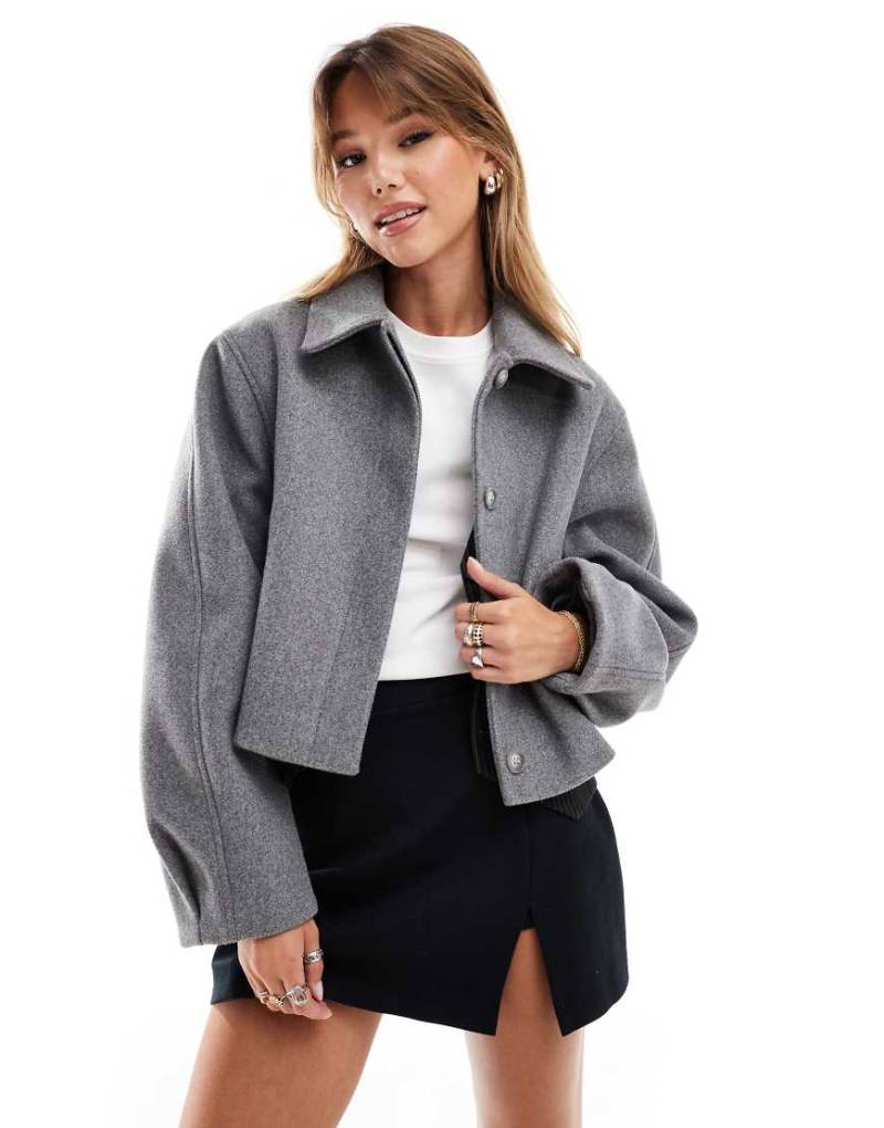 ASOS DESIGN - Jacke in meliertem Grau mit hohem Kragen-Braun von ASOS DESIGN
