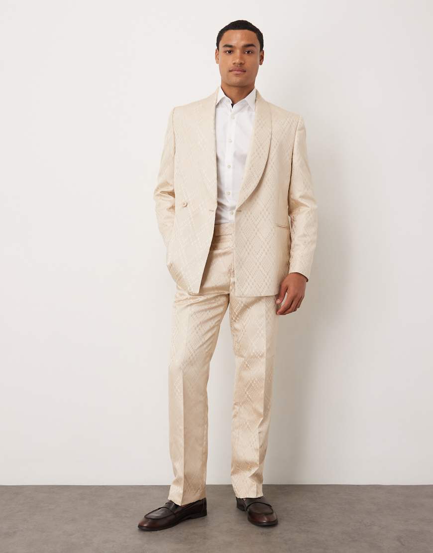 ASOS DESIGN - Jacquard-Anzughose in Steinbeige mit geradem Bein-Neutral von ASOS DESIGN