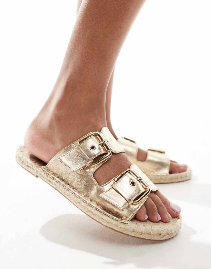 ASOS DESIGN - Jada - Espadrilles-Mules in Gold-Metallic mit zwei Schnallen-Goldfarben von ASOS DESIGN