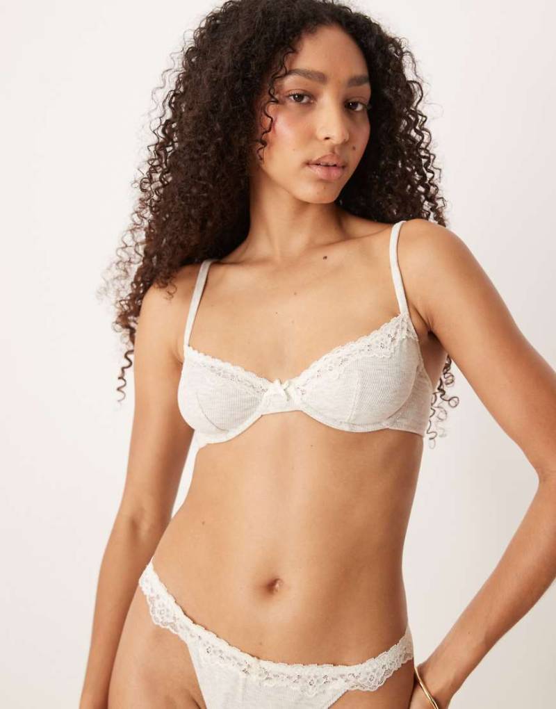 ASOS DESIGN - Jaye - Bügel-BH in grau meliert mit Spitzenborte in Creme von ASOS DESIGN