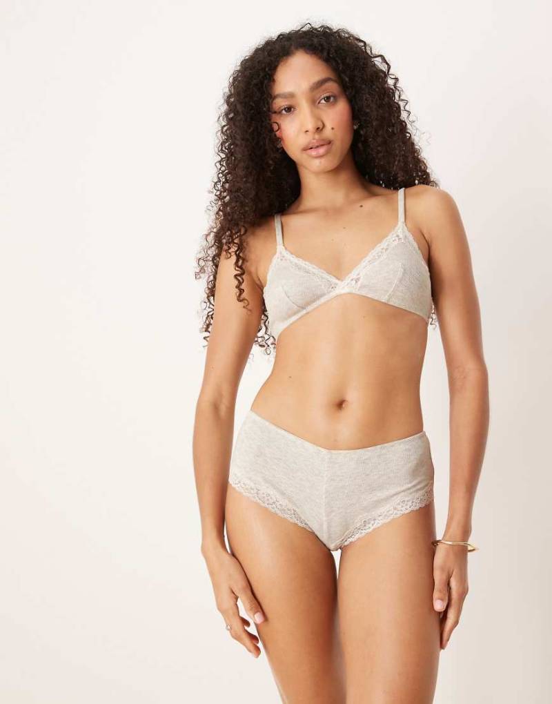 ASOS DESIGN - Jaye - Hüfthöschen in grau meliert mit Spitzenborte in Creme von ASOS DESIGN