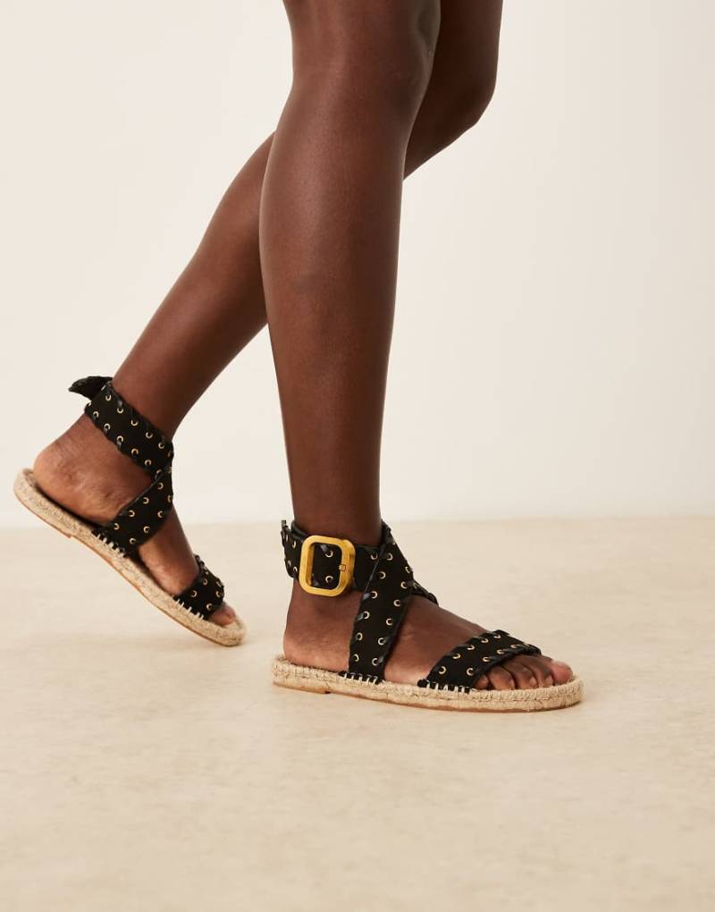 ASOS DESIGN - Jazzy - Espadrilles-Sandalen in Schwarz mit Überwendlingsstich von ASOS DESIGN