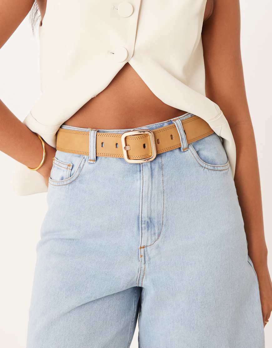 ASOS DESIGN - Jeans-Gürtel in Hellbraun mit eckiger Schnalle von ASOS DESIGN