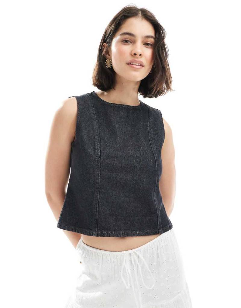 ASOS DESIGN - Jeans-Tanktop in verwaschenem Schwarz mit Ziernähten auf der Vorderseite von ASOS DESIGN