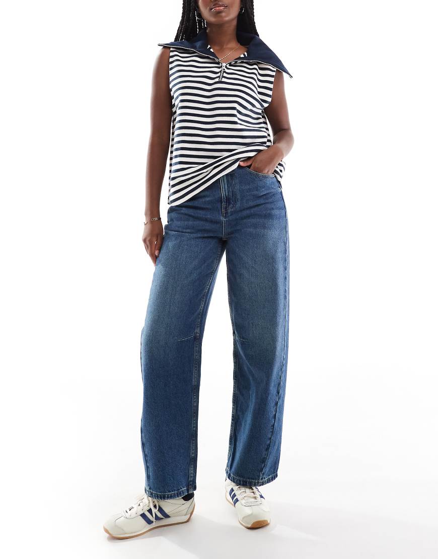 ASOS DESIGN - Jeans in dunklem Mittelblau mit weitem Beinschnitt und elastischer Taille ASOS DESIGN - Jeans in dunklem Mittelblau mit weitem Beinschnitt und elastischer Taille von ASOS DESIGN