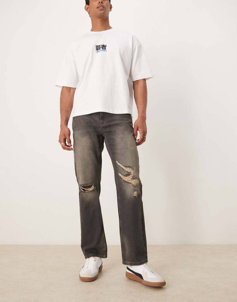 ASOS DESIGN - Jeans in mittlerer Waschung mit geradem Schnitt und Zierrissen-Blau von ASOS DESIGN