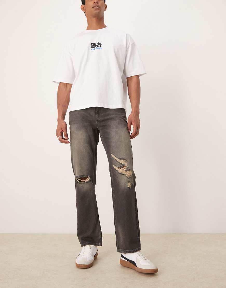 ASOS DESIGN - Jeans in mittlerer Waschung mit geradem Schnitt und Zierrissen-Blau ASOS DESIGN - Jeans in mittlerer Waschung mit geradem Schnitt und Zierrissen-Blau von ASOS DESIGN