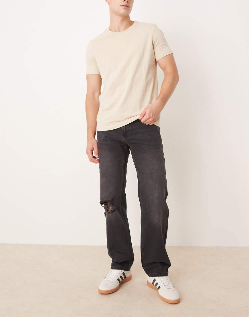 ASOS DESIGN - Jeans in schwarzer Waschung mit geradem Schnitt und Zierrissen-Grau ASOS DESIGN - Jeans in schwarzer Waschung mit geradem Schnitt und Zierrissen-Grau von ASOS DESIGN