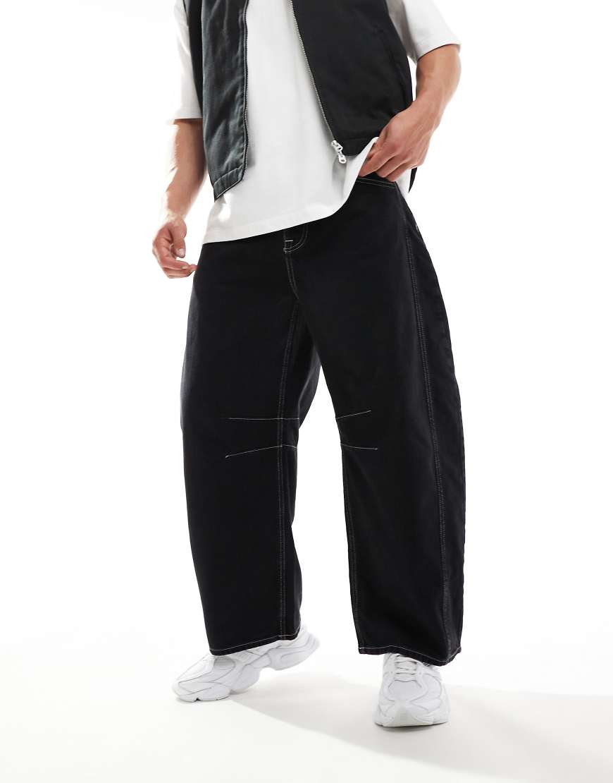 ASOS DESIGN - Jeans in verwaschenem Schwarz mit extrem weitem Beinschnitt und Ziernähten in Kontrastfarbe-Neutral ASOS DESIGN - Jeans in verwaschenem Schwarz mit extrem weitem Beinschnitt und Ziernähten in Kontrastfarbe-Neutral von ASOS DESIGN
