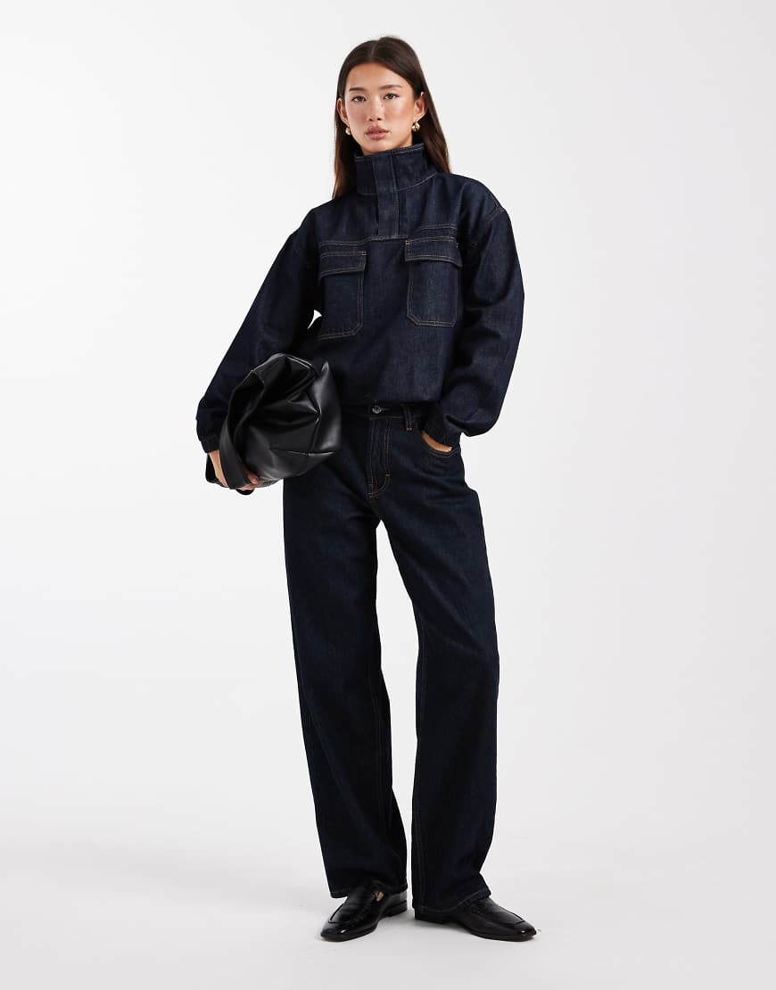 ASOS DESIGN - Jeanshemd in Indigo mit Stehkragen-Marineblau von ASOS DESIGN