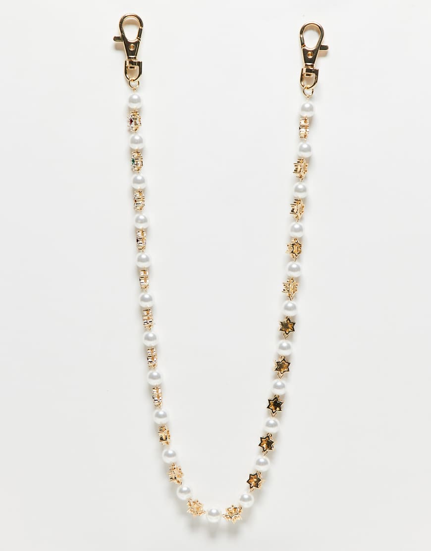 ASOS DESIGN - Jeanskette mit Kristallsternen und Perlen-Goldfarben von ASOS DESIGN