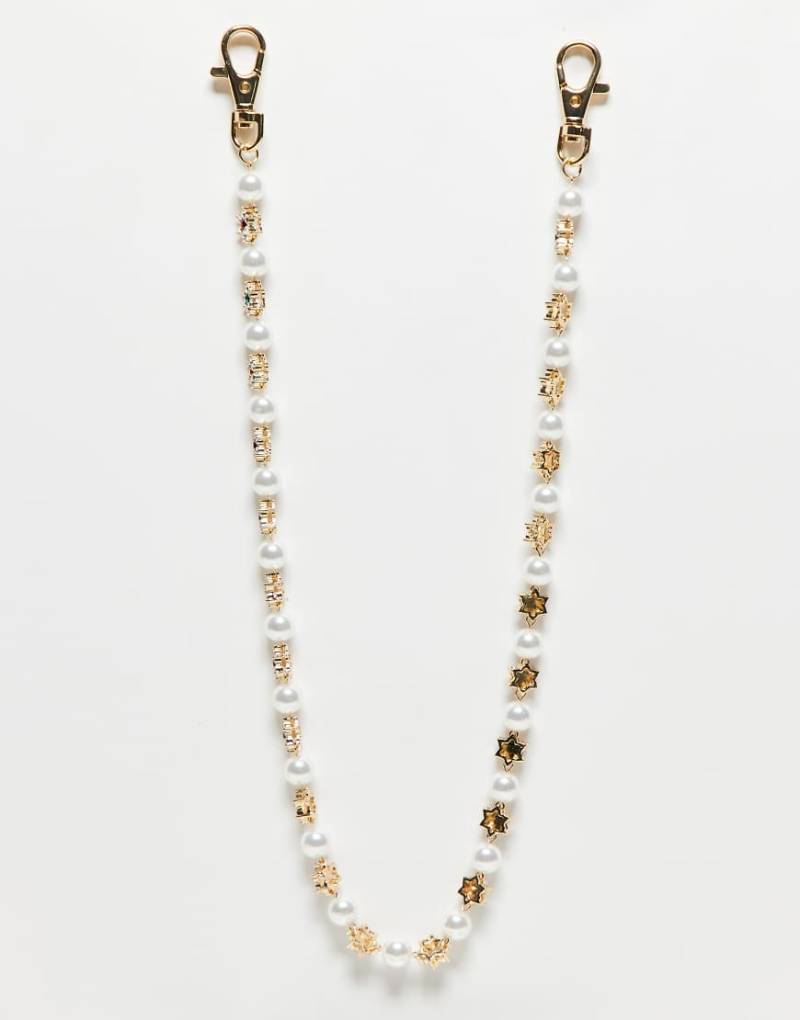 ASOS DESIGN - Jeanskette mit Kristallsternen und Perlen-Goldfarben von ASOS DESIGN