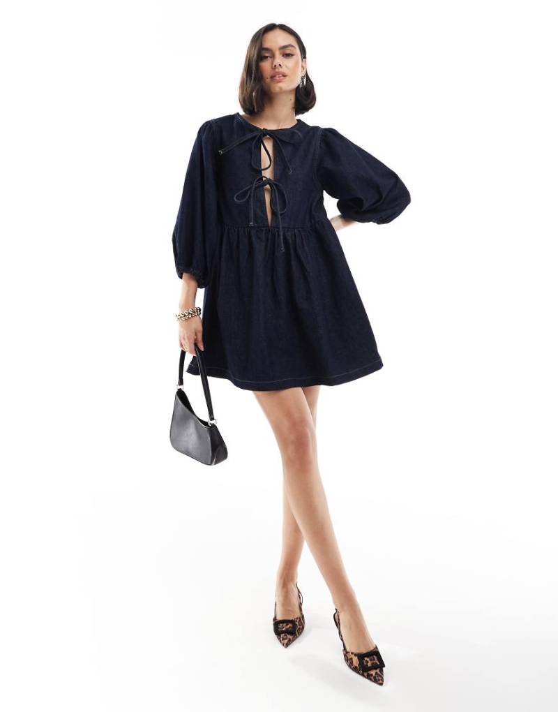 ASOS DESIGN - Jeanskleid in Indigo mit Puffärmeln-Blau von ASOS DESIGN