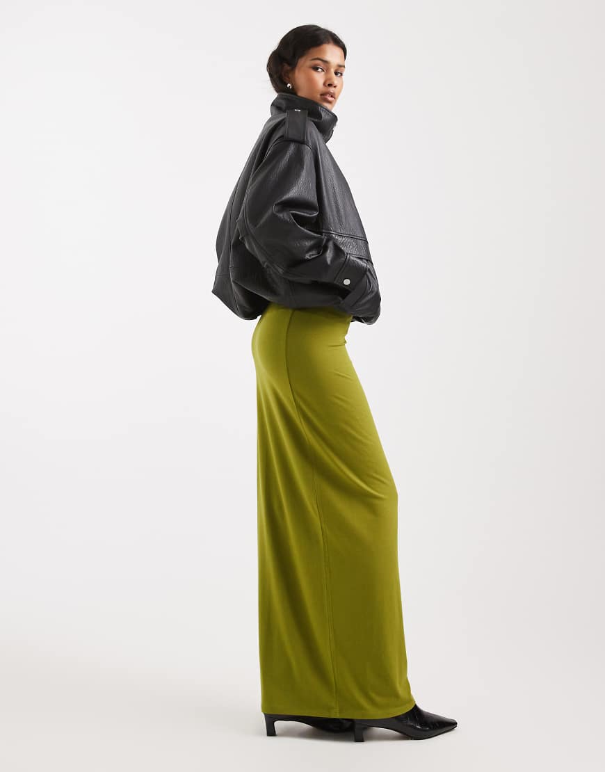 ASOS DESIGN - Jersey-Maxirock in Olivgrün mit geradem Schnitt von ASOS DESIGN