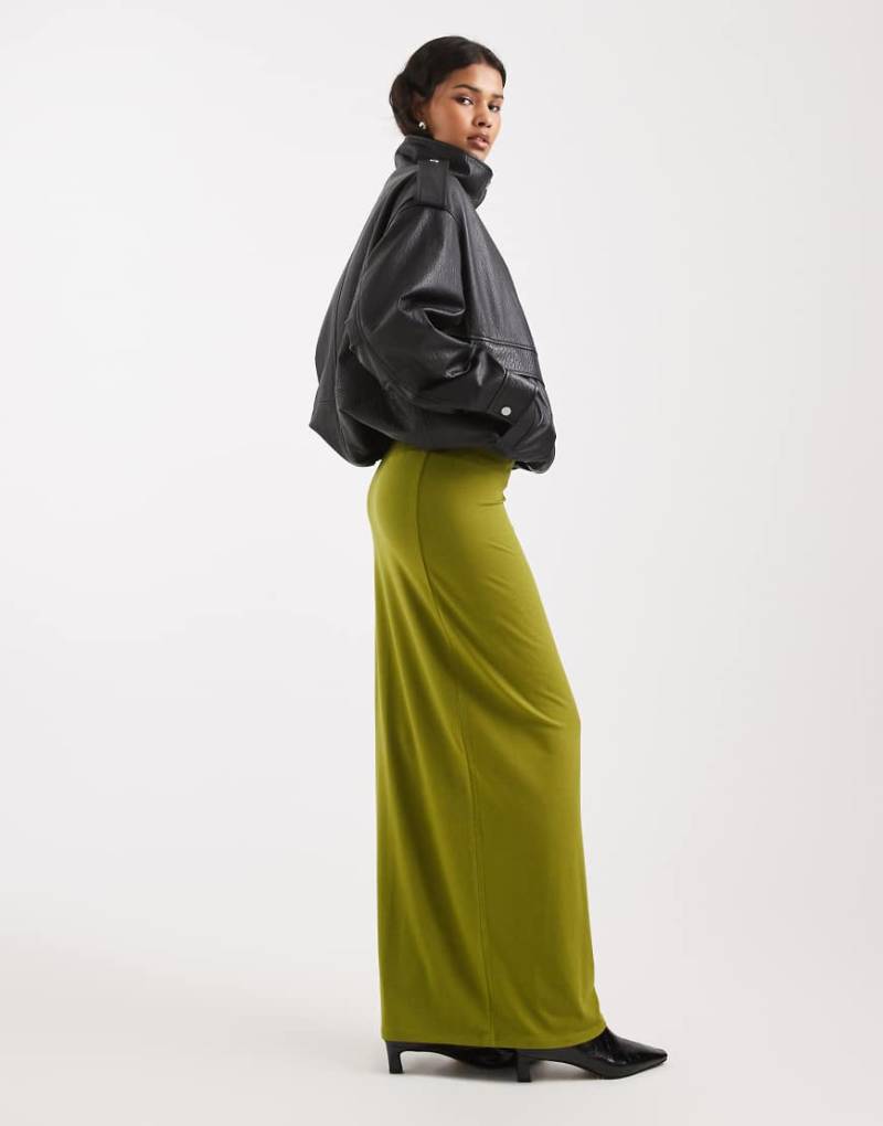 ASOS DESIGN - Jersey-Maxirock in Olivgrün mit geradem Schnitt von ASOS DESIGN