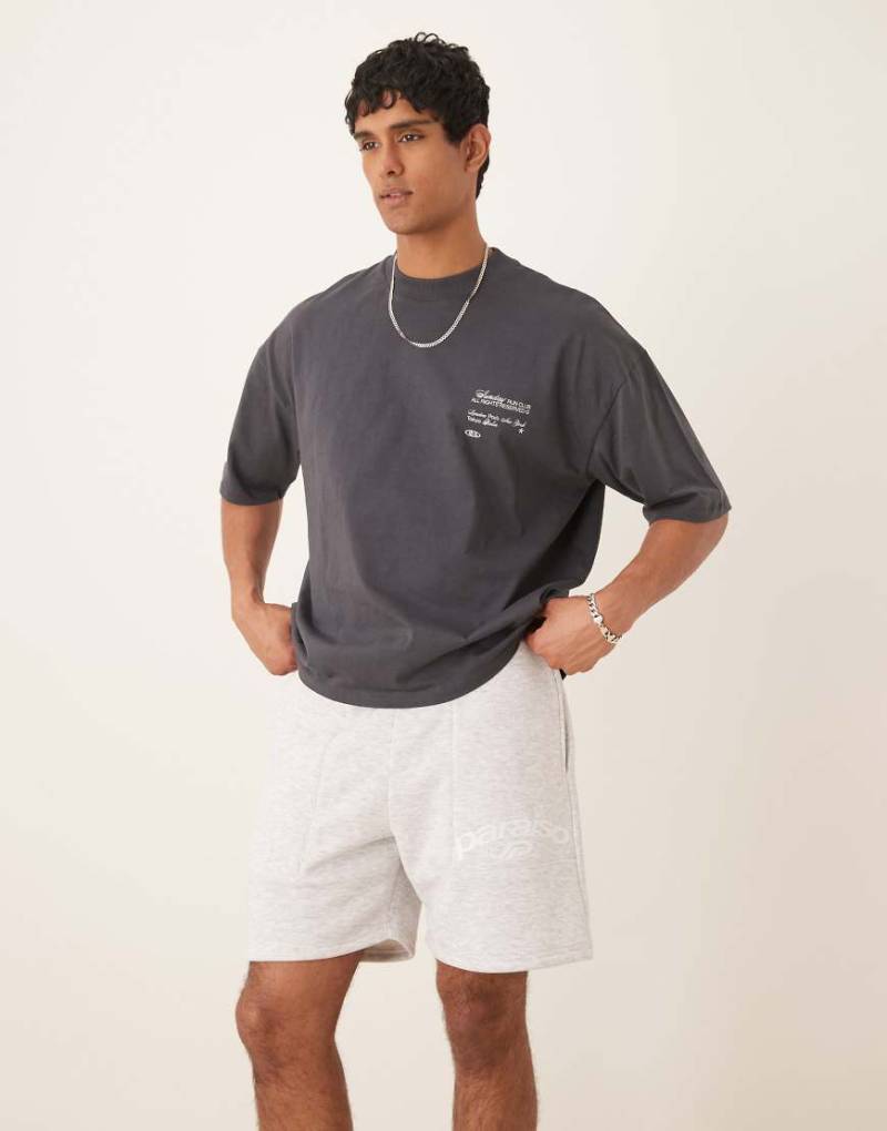 ASOS DESIGN - Jersey-Shorts in Grau meliert mit Print, Kombiteil von ASOS DESIGN