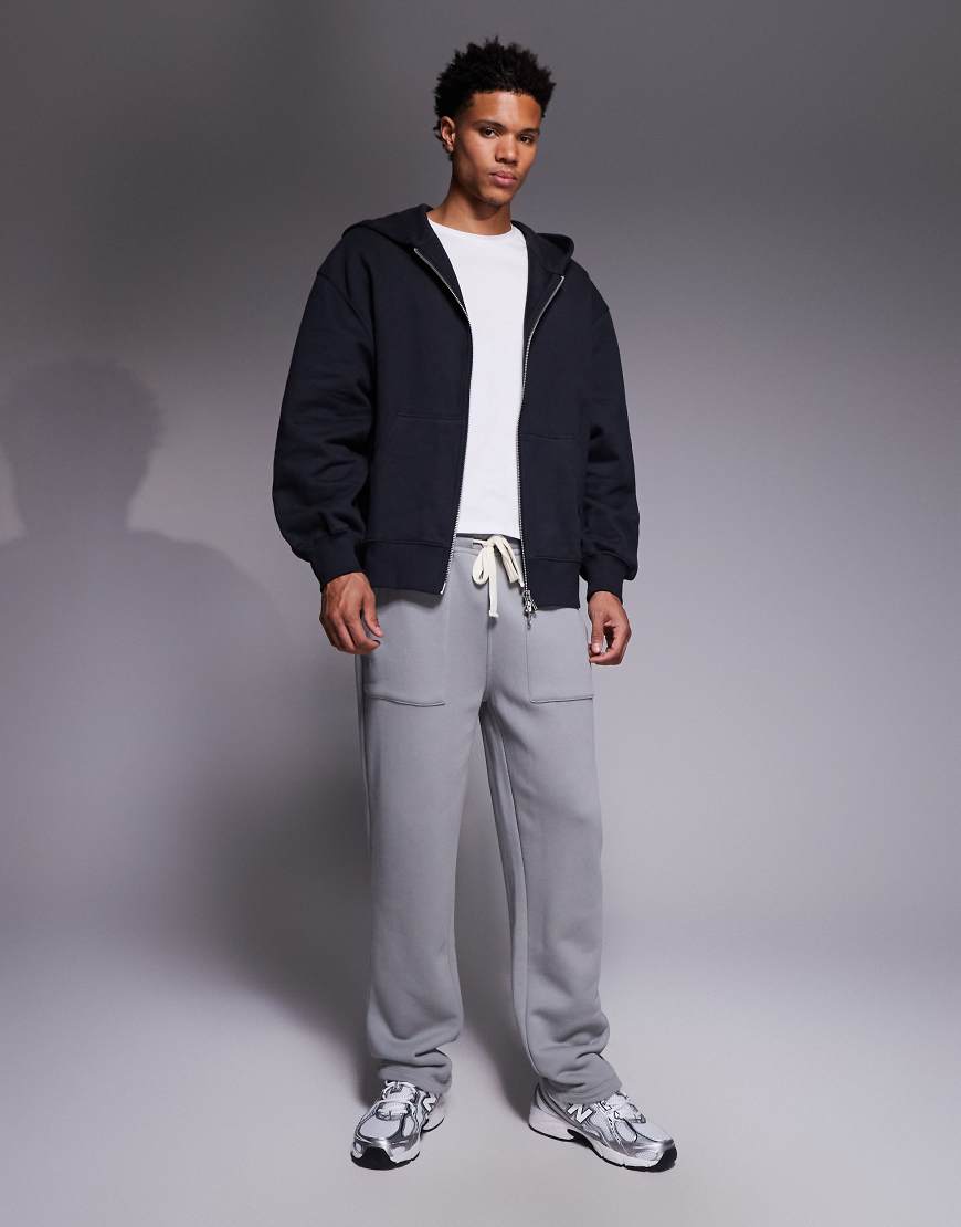 ASOS DESIGN - Jogginghose aus 470 g/m² schwerem Material in Grau mit geradem Schnitt von ASOS DESIGN