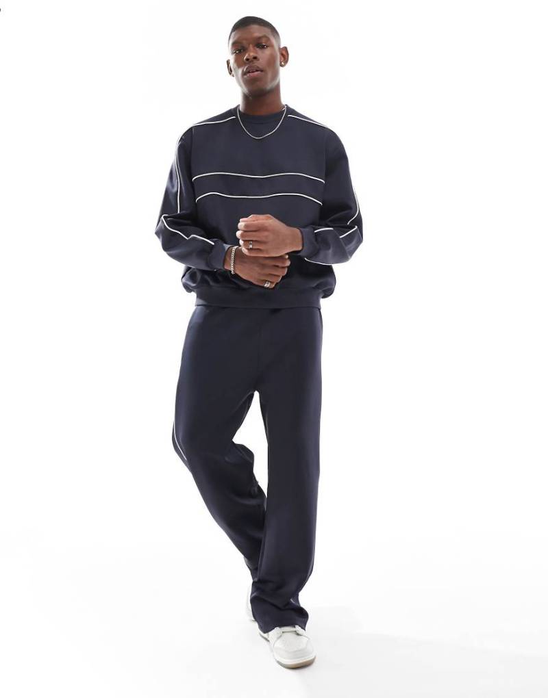 ASOS DESIGN - Jogginghose aus Scuba-Stoff in Marineblau mit weitem Bein, Kombiteil von ASOS DESIGN