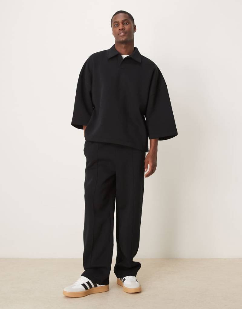 ASOS DESIGN - Jogginghose in Schwarz mit weitem Bein und Biesen, Kombiteil von ASOS DESIGN
