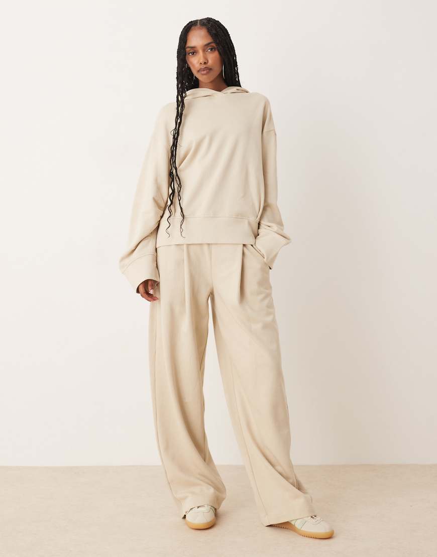 ASOS DESIGN - Jogginghose in Taupe mit abgerundetem Beinschnitt und Waffelstruktur-Einsatz, Kombiteil-Neutral von ASOS DESIGN