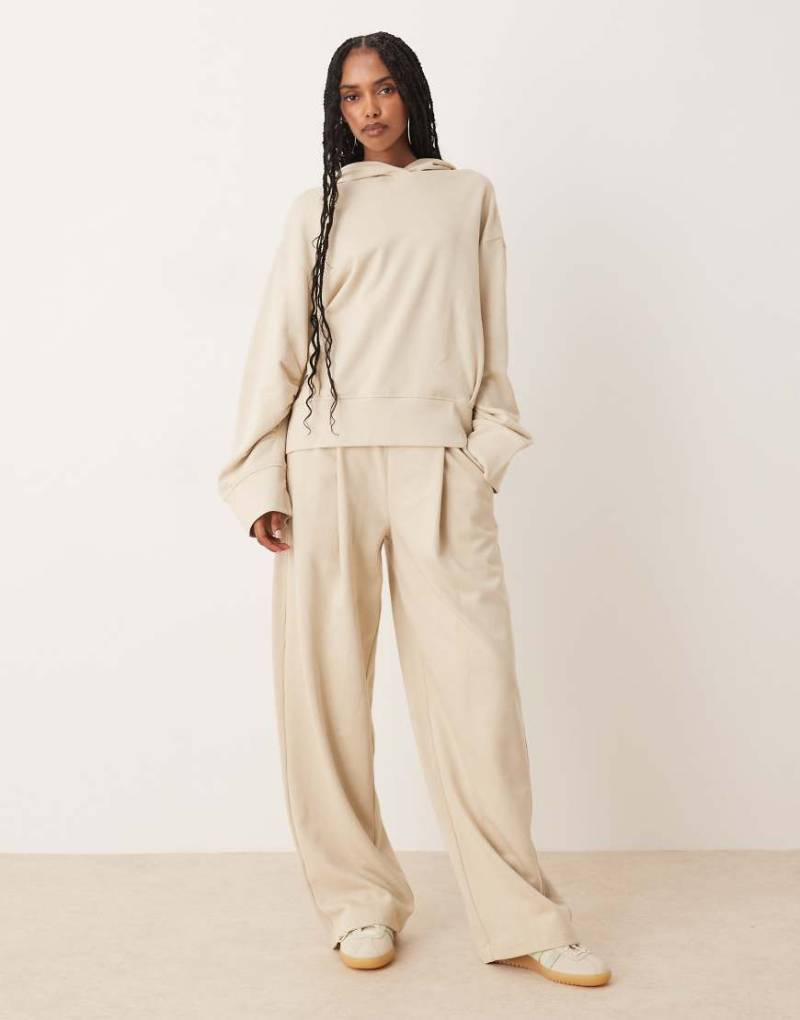 ASOS DESIGN - Jogginghose in Taupe mit abgerundetem Beinschnitt und Waffelstruktur-Einsatz, Kombiteil-Neutral von ASOS DESIGN